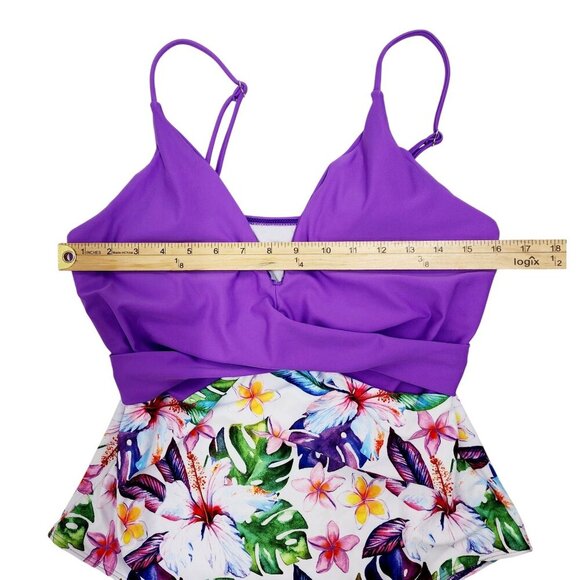 Womens Purple Floral One-Piece Swimsuit Binlowis Size XL Adjustable Straps - Picture 9 of 10